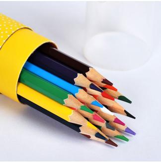 可爱娃娃彩色铅笔圆纸桶装18色木杆铅笔