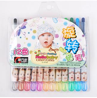 可爱娃娃短杆12色套装旋转蜡笔