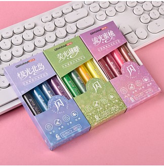 闪光绿色系4色装宽头6mm荧光笔